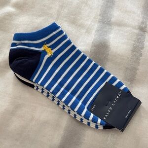 Polo Ralph Lauren Blue & White Striped Low-Cut Ankle Socks 3 Pack 4-10.5 New Men